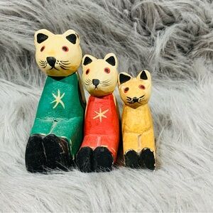 Anthropologie Trio of Cat Figurines - Green, Red, Yellow
